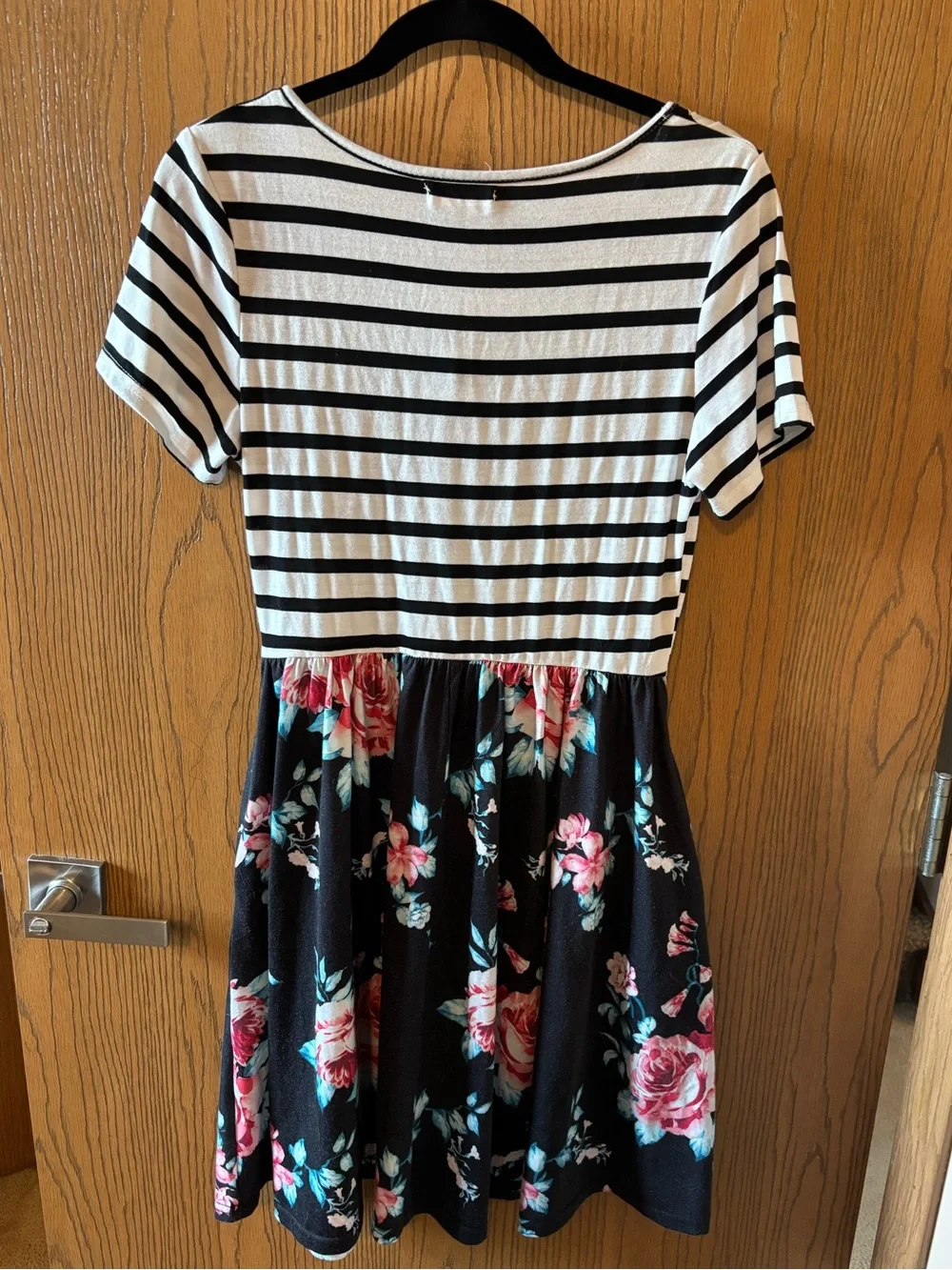 Black & White Striped Top - Floral Skirt - Casual Pocket Dress